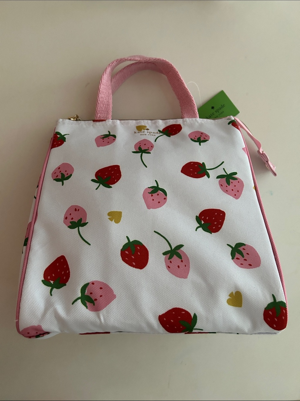 kate spade Pink, Red & Green Strawberry Print Lunch Tote